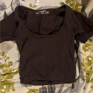 Harlow Dark Brown Ribbed Crop Top